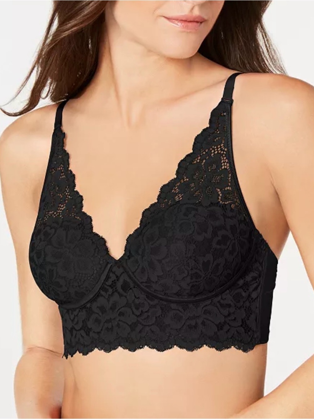 Two Maidenform Pure Comfort Lace & Mesh Longline Wireless Bralettes black & Nude